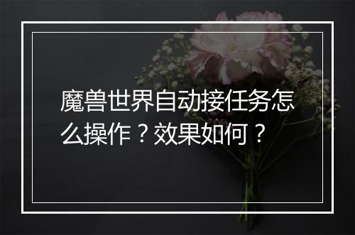魔兽世界自动接任务怎么操作？效果如何？