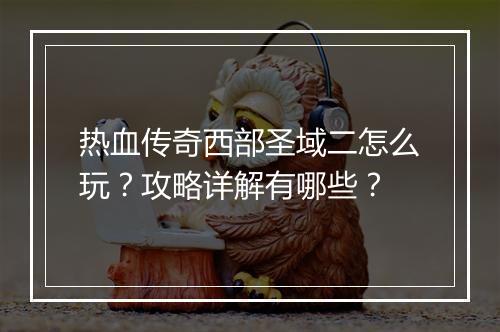 热血传奇西部圣域二怎么玩？攻略详解有哪些？