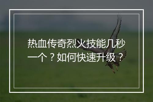 热血传奇烈火技能几秒一个？如何快速升级？