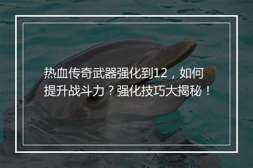 热血传奇武器强化到12，如何提升战斗力？强化技巧大揭秘！
