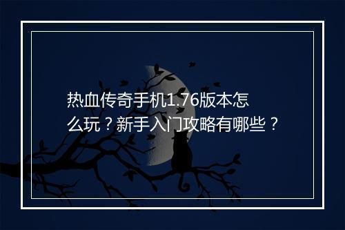 热血传奇手机1.76版本怎么玩？新手入门攻略有哪些？