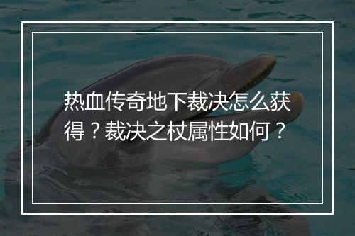 热血传奇地下裁决怎么获得？裁决之杖属性如何？