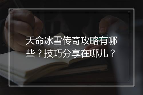 天命冰雪传奇攻略有哪些？技巧分享在哪儿？
