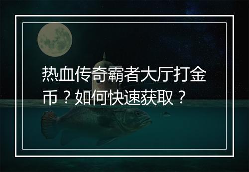 热血传奇霸者大厅打金币？如何快速获取？
