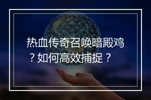 热血传奇召唤暗殿鸡？如何高效捕捉？