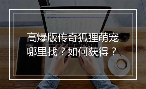 高爆版传奇狐狸萌宠哪里找？如何获得？