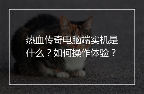 热血传奇电脑端实机是什么？如何操作体验？