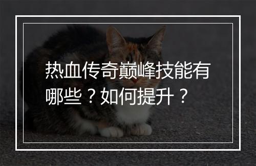 热血传奇巅峰技能有哪些？如何提升？