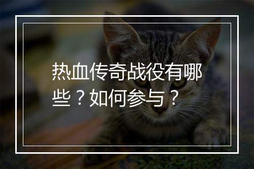 热血传奇战役有哪些？如何参与？