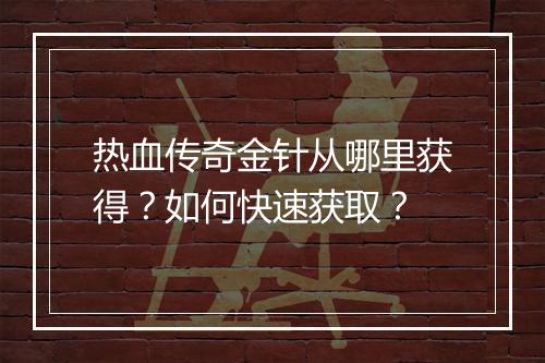 热血传奇金针从哪里获得？如何快速获取？
