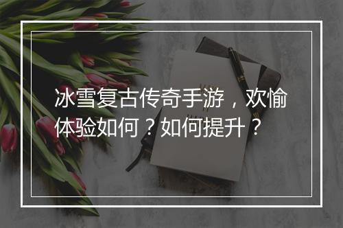 冰雪复古传奇手游，欢愉体验如何？如何提升？