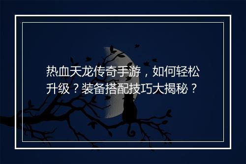 热血天龙传奇手游，如何轻松升级？装备搭配技巧大揭秘？