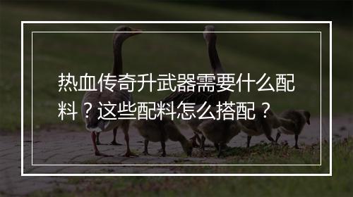 热血传奇升武器需要什么配料？这些配料怎么搭配？