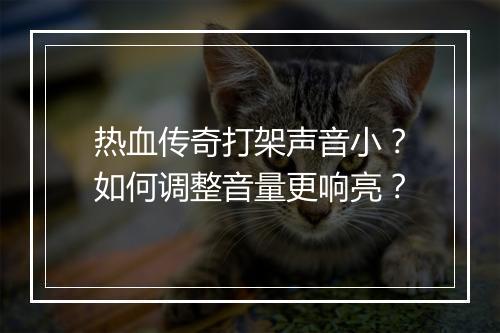 热血传奇打架声音小？如何调整音量更响亮？