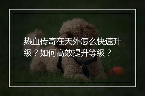 热血传奇在天外怎么快速升级？如何高效提升等级？