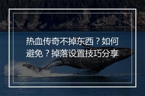 热血传奇不掉东西？如何避免？掉落设置技巧分享