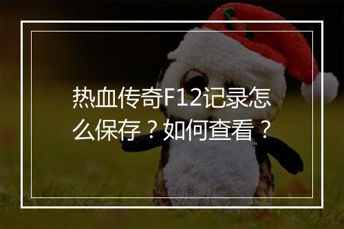 热血传奇F12记录怎么保存？如何查看？