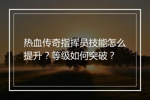 热血传奇指挥员技能怎么提升？等级如何突破？