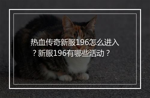 热血传奇新服196怎么进入？新服196有哪些活动？
