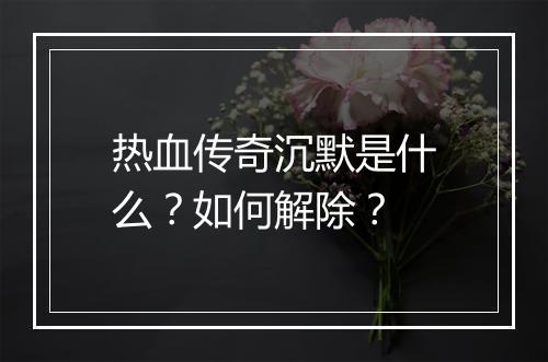 热血传奇沉默是什么？如何解除？
