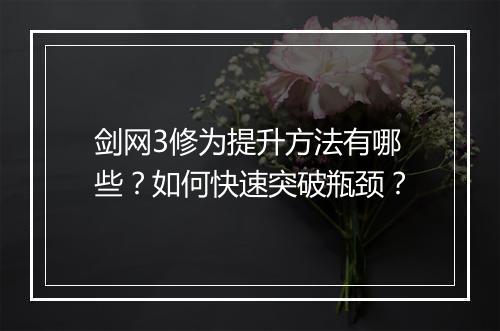 剑网3修为提升方法有哪些？如何快速突破瓶颈？