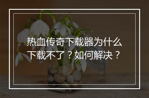 热血传奇下载器为什么下载不了？如何解决？
