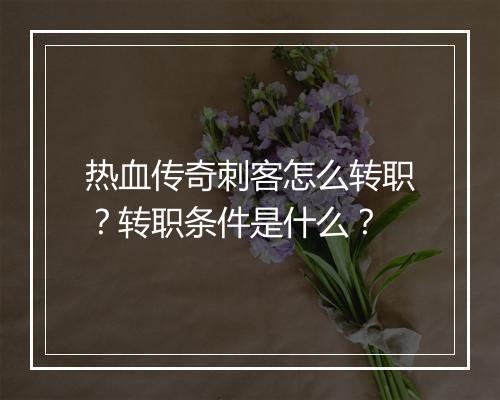 热血传奇刺客怎么转职？转职条件是什么？
