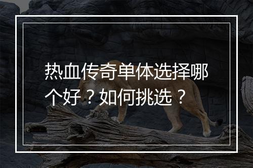 热血传奇单体选择哪个好？如何挑选？