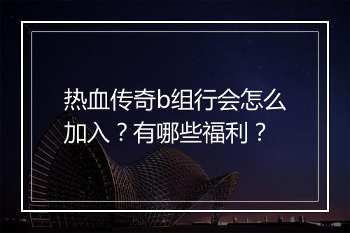 热血传奇b组行会怎么加入？有哪些福利？