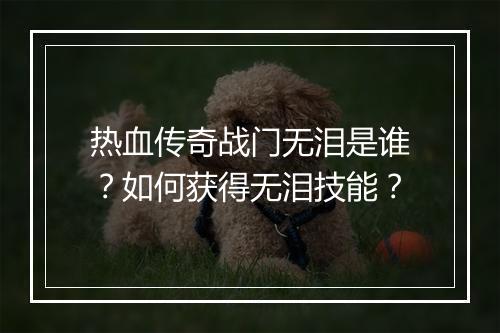 热血传奇战门无泪是谁？如何获得无泪技能？