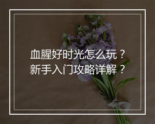 血腥好时光怎么玩？新手入门攻略详解？