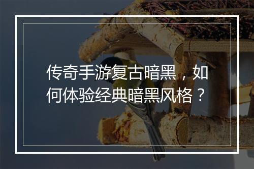 传奇手游复古暗黑，如何体验经典暗黑风格？