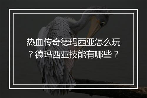 热血传奇德玛西亚怎么玩？德玛西亚技能有哪些？