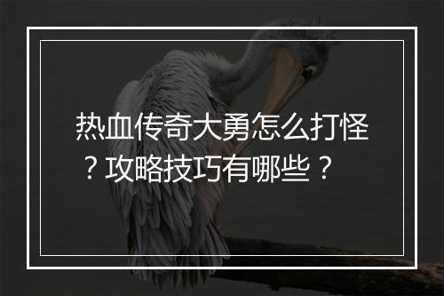 热血传奇大勇怎么打怪？攻略技巧有哪些？