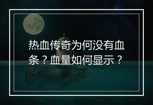 热血传奇为何没有血条？血量如何显示？