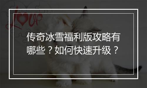 传奇冰雪福利版攻略有哪些？如何快速升级？