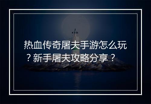 热血传奇屠夫手游怎么玩？新手屠夫攻略分享？