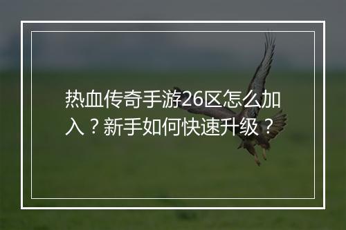 热血传奇手游26区怎么加入？新手如何快速升级？