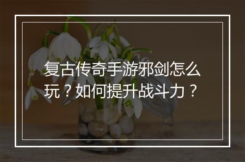 复古传奇手游邪剑怎么玩？如何提升战斗力？