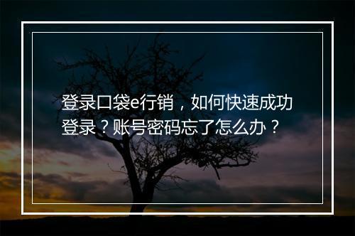 登录口袋e行销，如何快速成功登录？账号密码忘了怎么办？