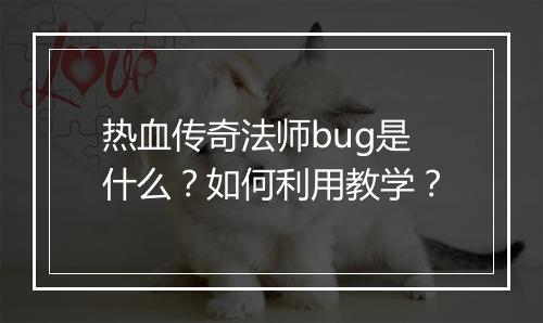 热血传奇法师bug是什么？如何利用教学？