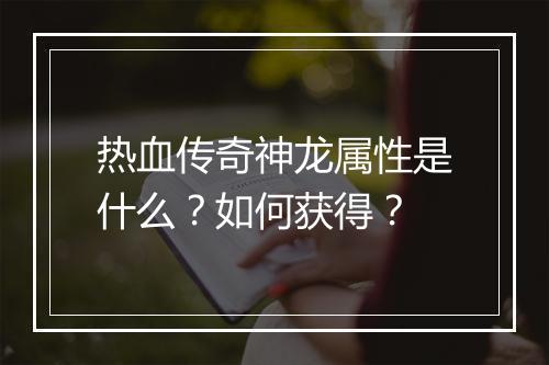 热血传奇神龙属性是什么？如何获得？