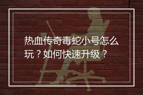 热血传奇毒蛇小号怎么玩？如何快速升级？