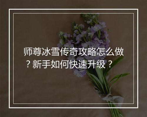 师尊冰雪传奇攻略怎么做？新手如何快速升级？