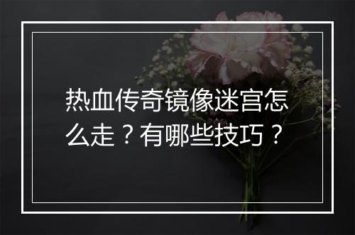 热血传奇镜像迷宫怎么走？有哪些技巧？