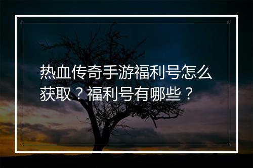 热血传奇手游福利号怎么获取？福利号有哪些？