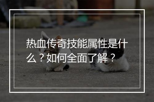 热血传奇技能属性是什么？如何全面了解？