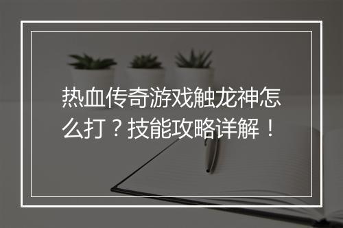 热血传奇游戏触龙神怎么打？技能攻略详解！