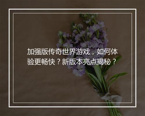 加强版传奇世界游戏，如何体验更畅快？新版本亮点揭秘？