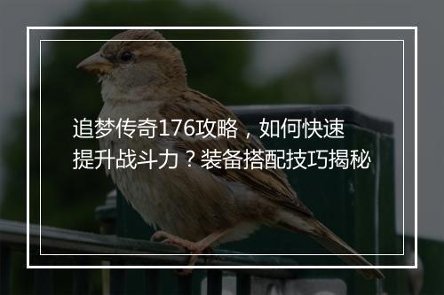 追梦传奇176攻略，如何快速提升战斗力？装备搭配技巧揭秘